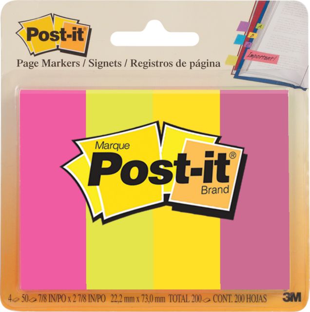 POST-IT PAGE MRKR 1x3 4PK NEON